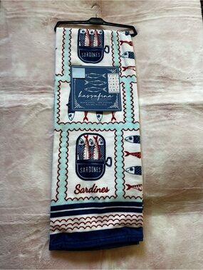 Sardines Beach Towel - Red, Navy & White - Kassafina NWT